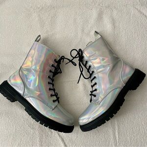NWT SO Silver Holographic Combat Boots